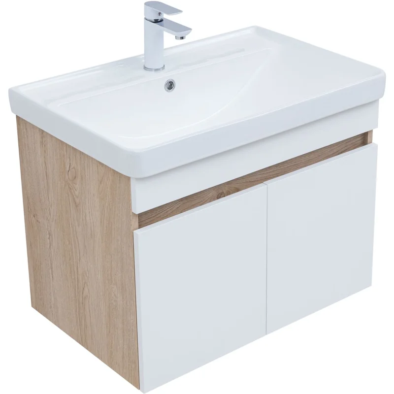 Тумба под раковину Aquanet Оптима 70 дуб светлый/белый сатин
