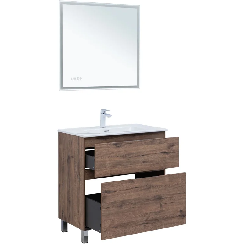 Тумба под раковину Aquanet Алвита New 80 напольная, дуб веллингтон табак