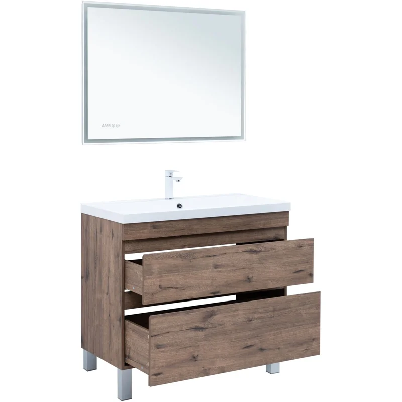 Тумба под раковину Aquanet Нота New 100 напольная, дуб веллингтон табак