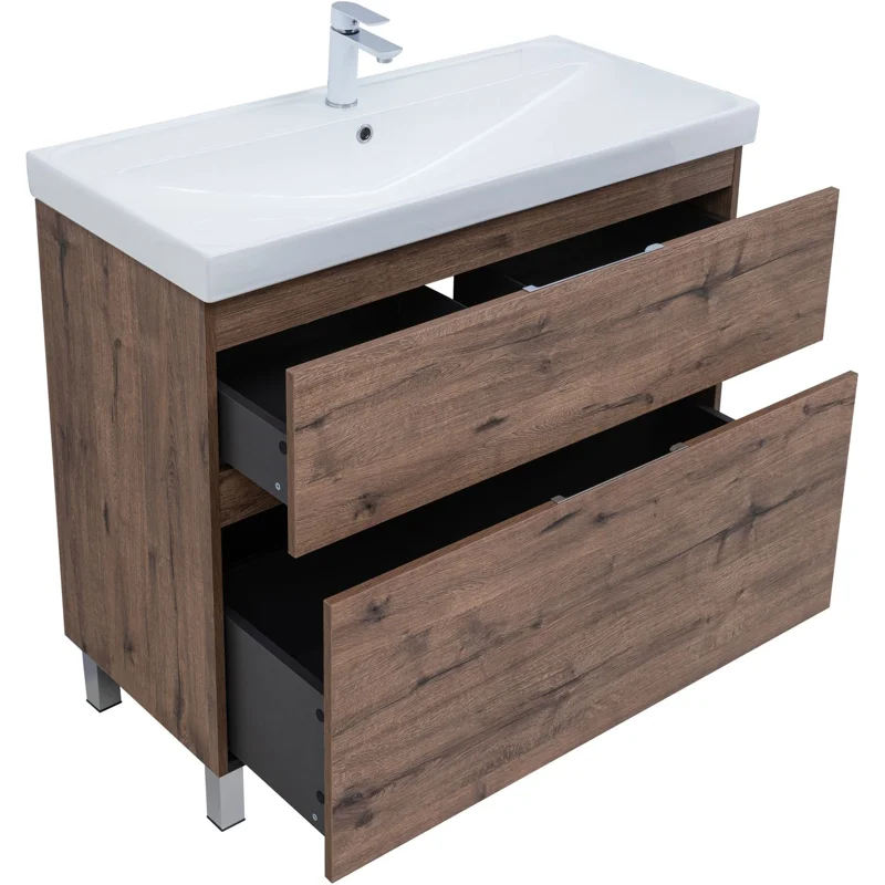 Тумба под раковину Aquanet Алвита New 100 напольная, дуб веллингтон табак