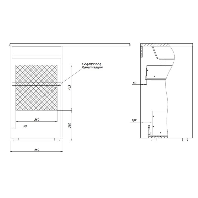 Тумба под раковину Aquanet Токио 48 дуб веллингтон (напольная 2 ящика)