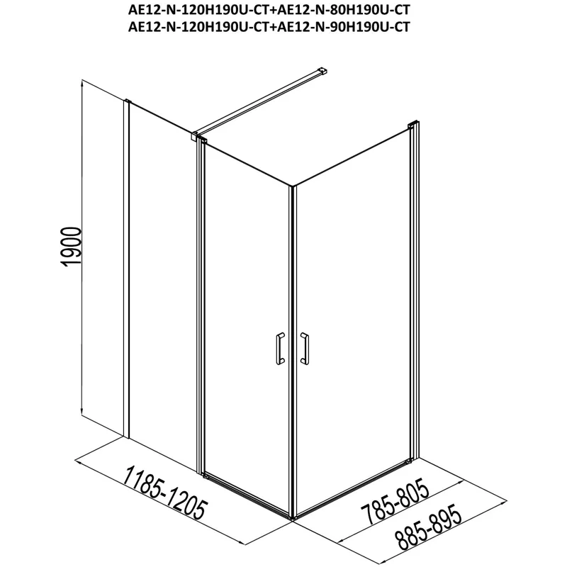 Душевой уголок Aquanet Cinetic 120х80,прозрачное стекло (AE12-N-120H190U-CT + AE12-N-80H190U-CT)