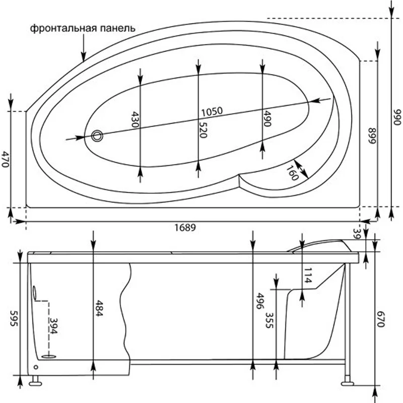 Акриловая ванна Aquanet Jersey 170x90 L