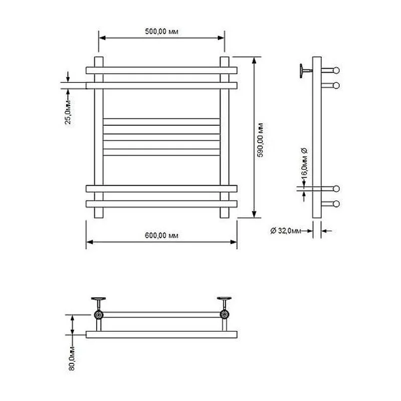 Полотенцесушитель водяной Aquanet Largo 600x500, хром