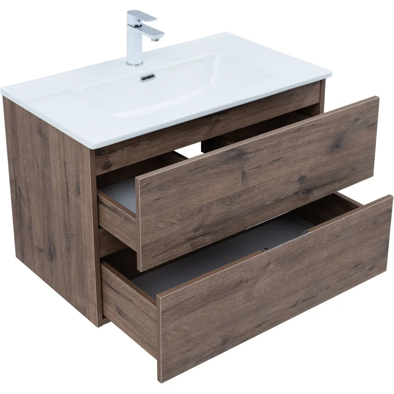 Тумба под раковину Aquanet Алвита New 80 2 ящика, дуб веллингтон табак