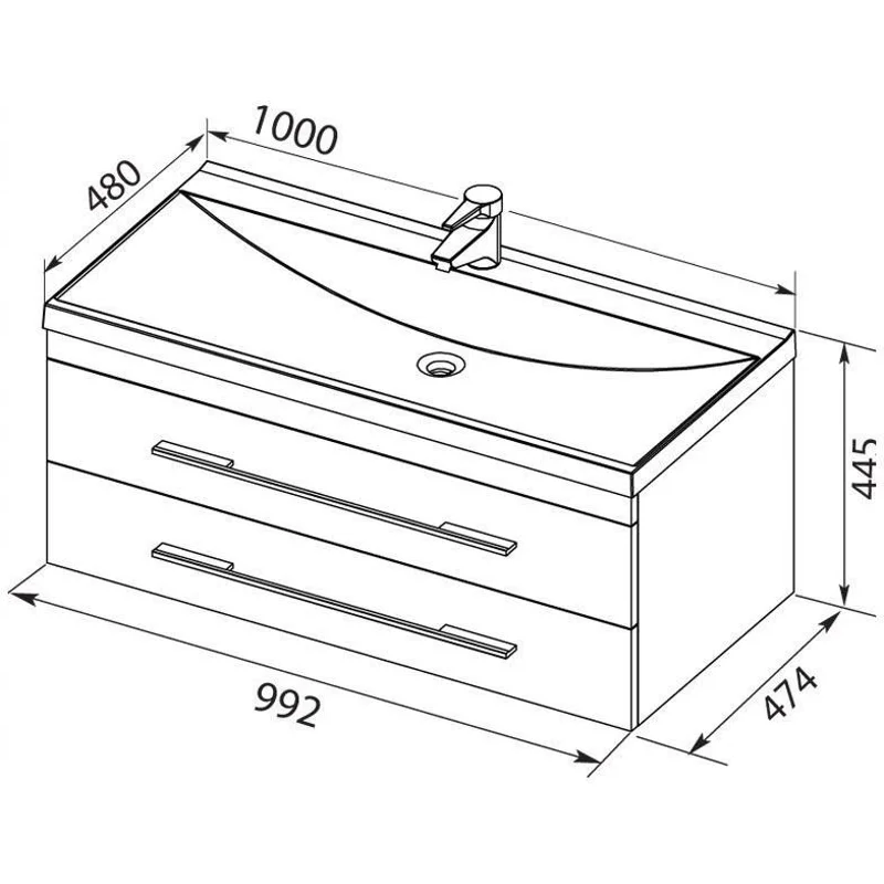 Тумба с раковиной Aquanet Верона 100 белый (подвесная 2 ящика)