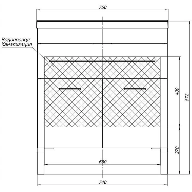 Тумба с раковиной Aquanet Верона 75 белый (напольная 1 ящик 2 дверцы)