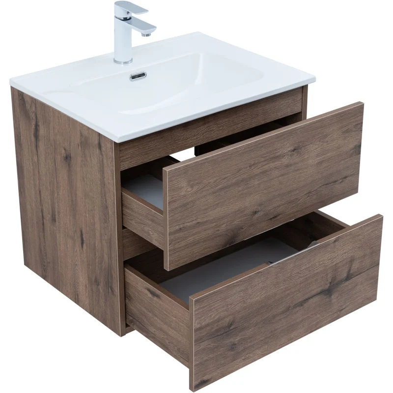 Тумба под раковину Aquanet Алвита New 60 2 ящика, дуб веллингтон табак