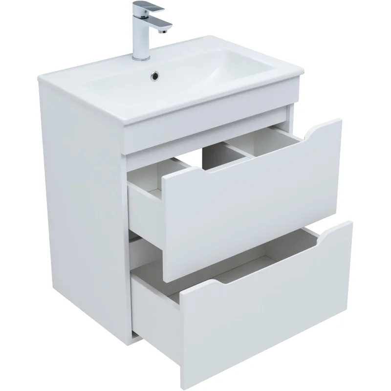 Тумба под раковину Aquanet Практика 60 белый матовый (2 ящика)