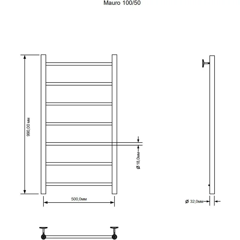 Полотенцесушитель водяной Aquanet Mauro 1000x500 хром