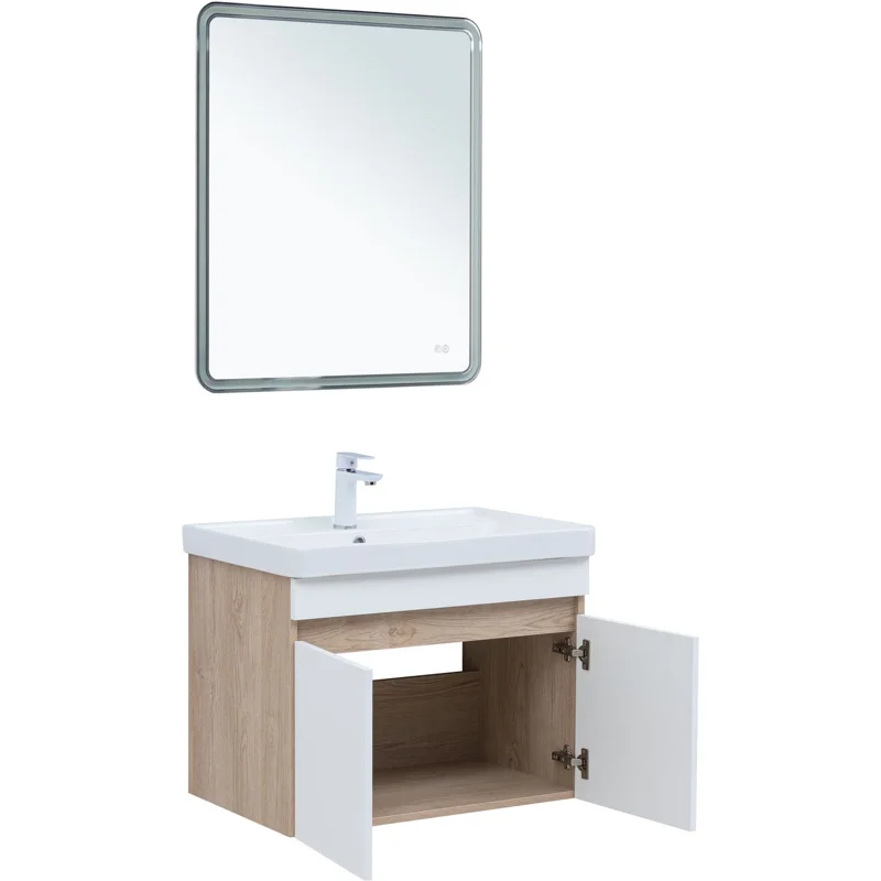 Тумба под раковину Aquanet Оптима 70 дуб светлый/белый сатин