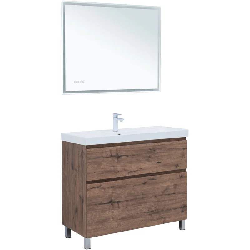 Тумба под раковину Aquanet Алвита New 100 напольная, дуб веллингтон табак