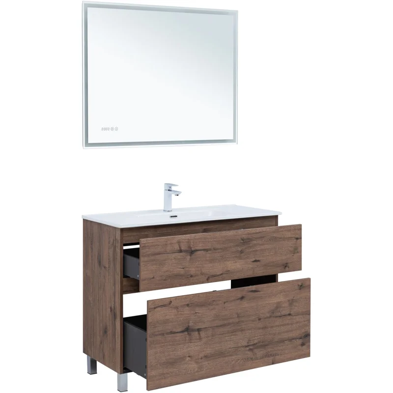 Тумба под раковину Aquanet Алвита New 100 напольная, дуб веллингтон табак