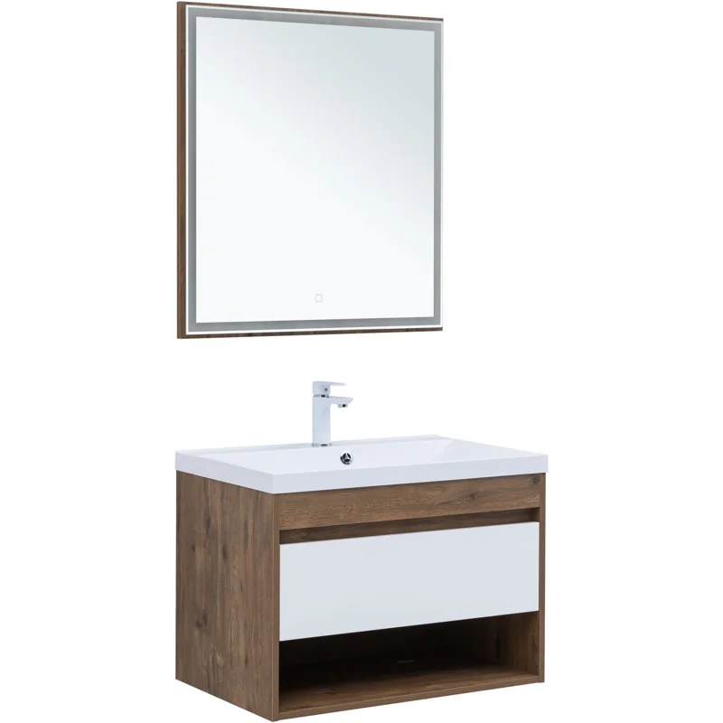 Тумба под раковину Aquanet Тренд 75 дуб рустикальный/белый сатин