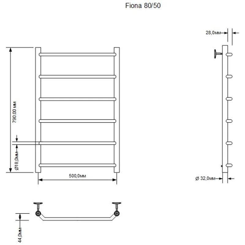Полотенцесушитель электрический Aquanet Fiona 80х50 Тэн справа