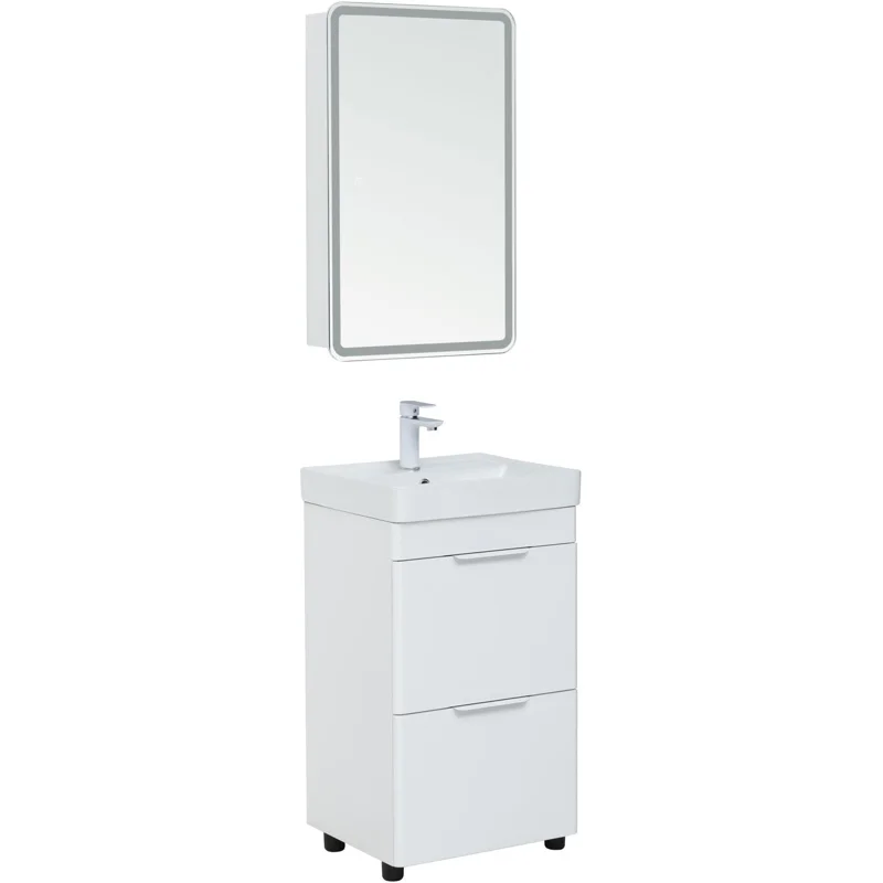 Тумба под раковину Aquanet Ирис new 50 белый глянец (2 ящика, ножки)