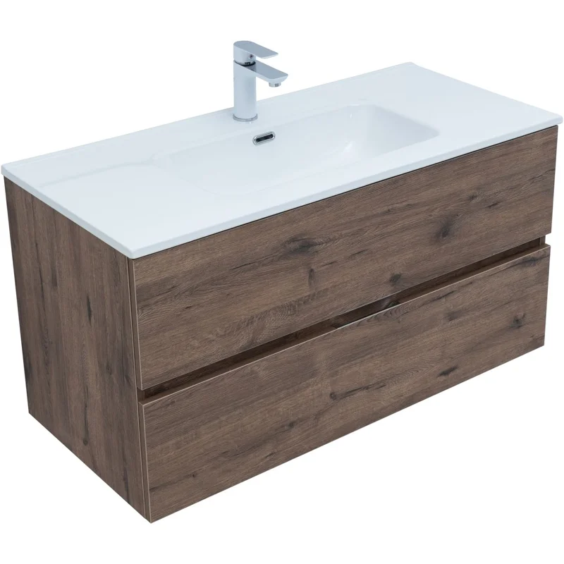 Тумба под раковину Aquanet Алвита New 100 2 ящика, дуб веллингтон табак