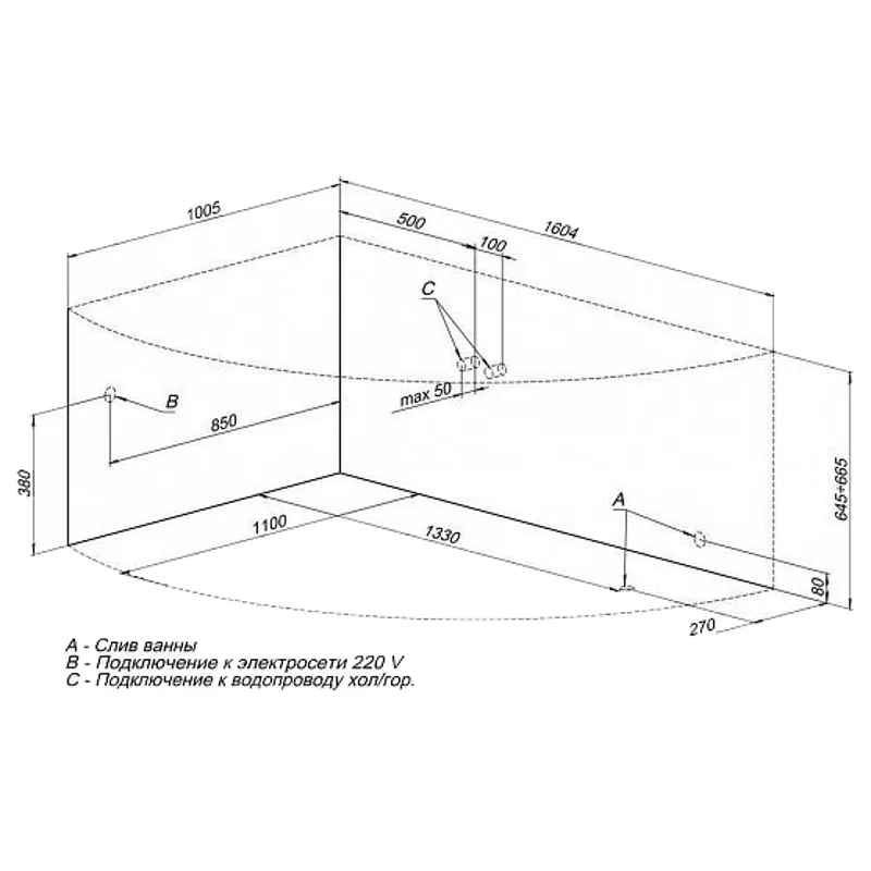 Акриловая ванна Aquanet Jamaica 160x100 L (с каркасом)