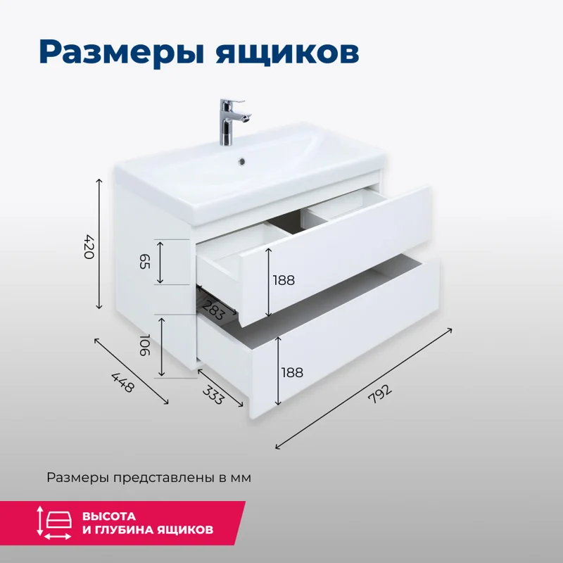 Тумба под раковину Aquanet Беркли 80 белый глянец (2 ящика)