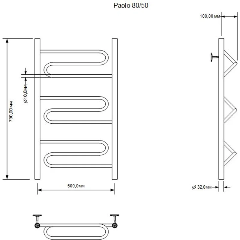 Полотенцесушитель водяной Aquanet Paolo 800x500, хром