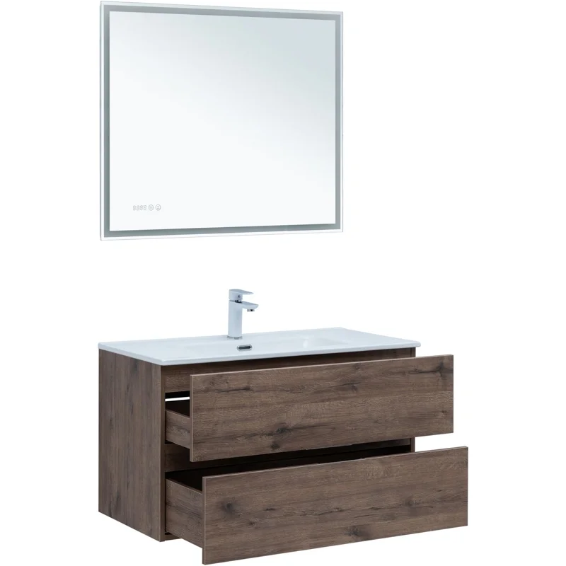 Тумба под раковину Aquanet Алвита New 90 2 ящика, дуб веллингтон табак