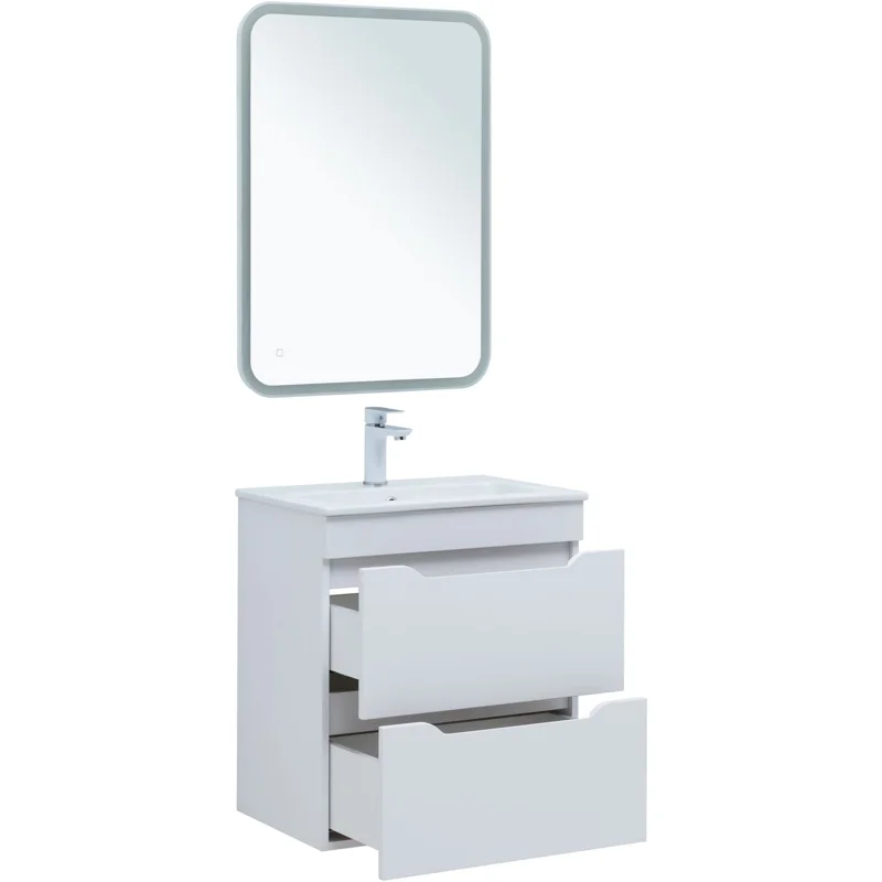 Тумба под раковину Aquanet Практика 60 белый матовый (2 ящика)