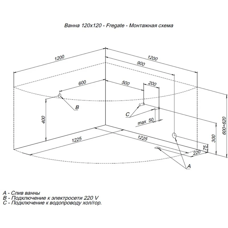 Акриловая ванна Aquanet Fregate 120x120