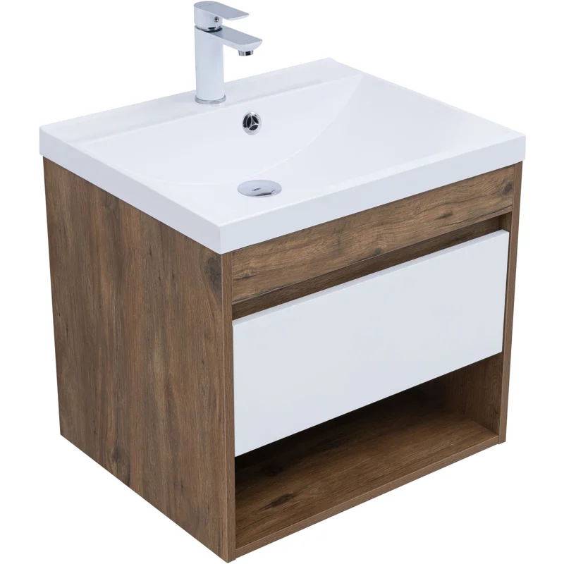 Тумба под раковину Aquanet Тренд 60 дуб рустикальный/белый сатин