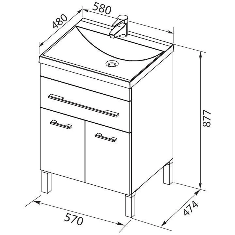 Тумба с раковиной Aquanet Верона 60 белый (напольная 1 ящик 2 дверцы)