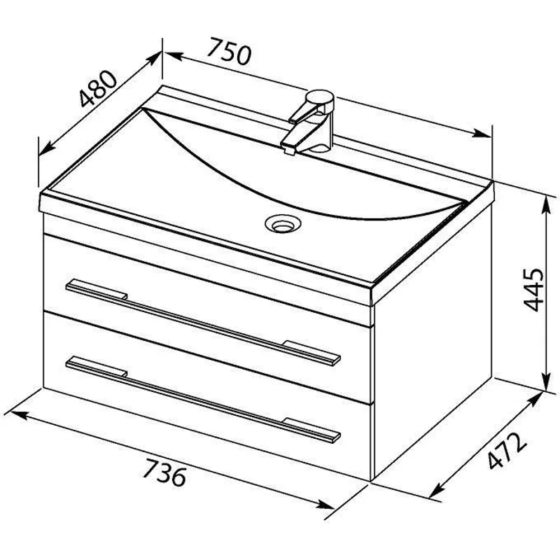 Тумба с раковиной Aquanet Нота 75 белый