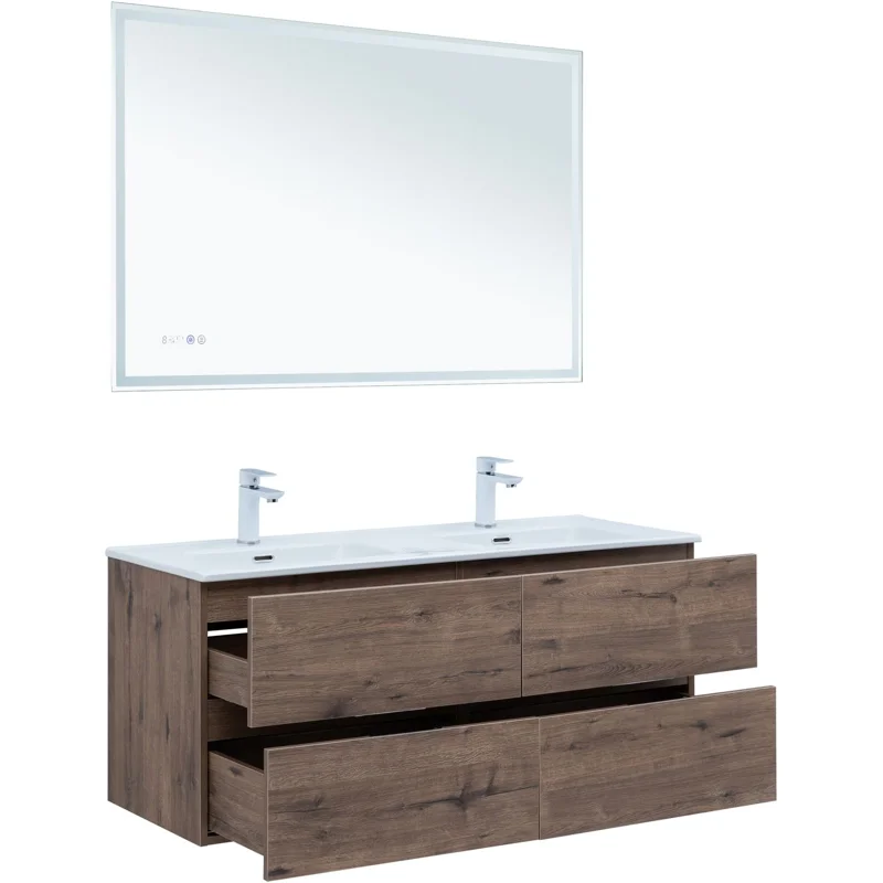 Тумба под раковину Aquanet Алвита New 60 2 ящика, дуб веллингтон табак