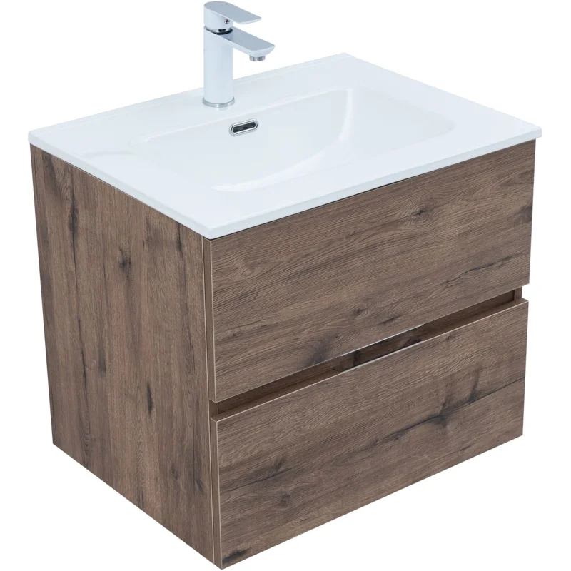 Тумба под раковину Aquanet Алвита New 60 2 ящика, дуб веллингтон табак