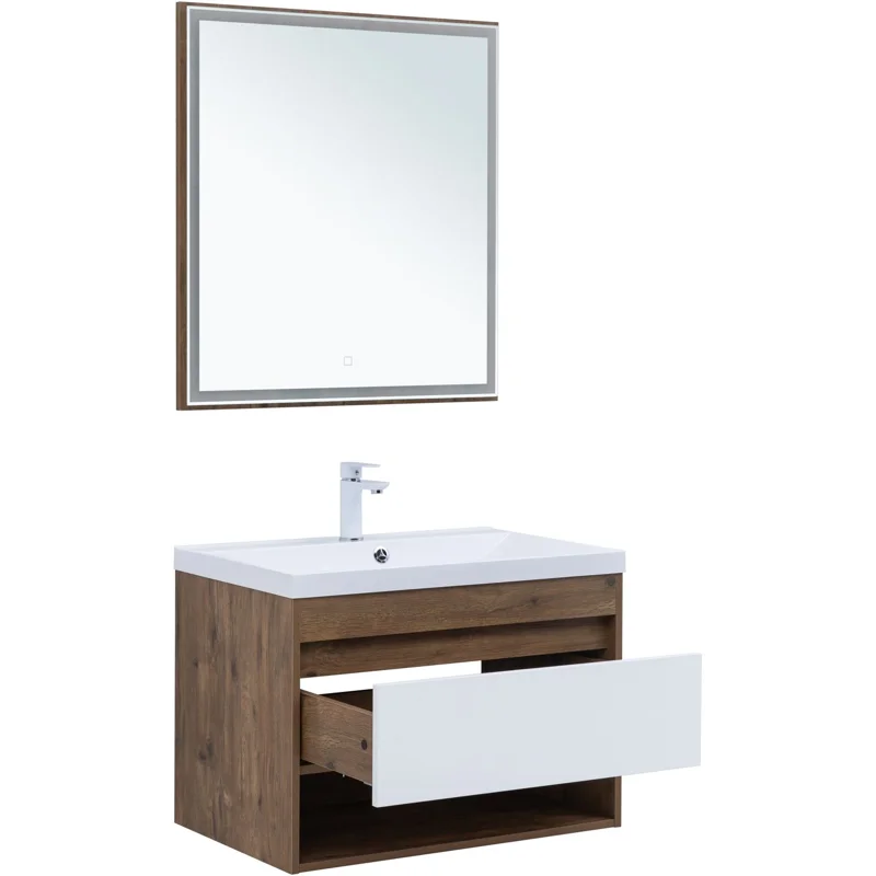 Тумба под раковину Aquanet Тренд 75 дуб рустикальный/белый сатин