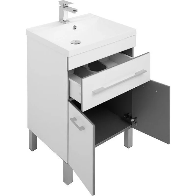 Тумба с раковиной Aquanet Верона 60 белый (напольная 1 ящик 2 дверцы)