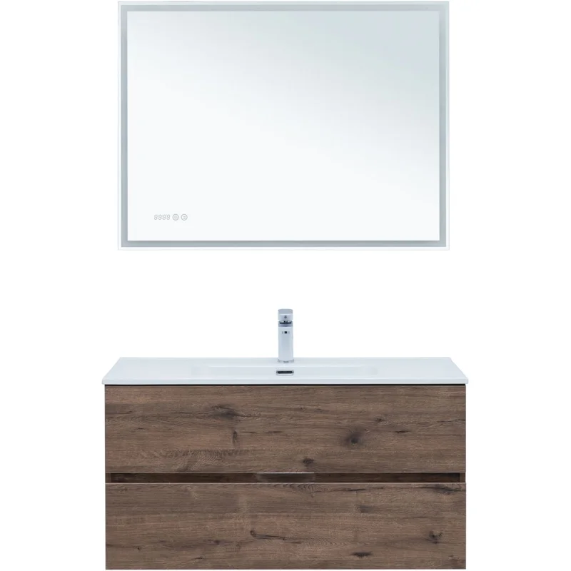 Тумба под раковину Aquanet Алвита New 100 2 ящика, дуб веллингтон табак