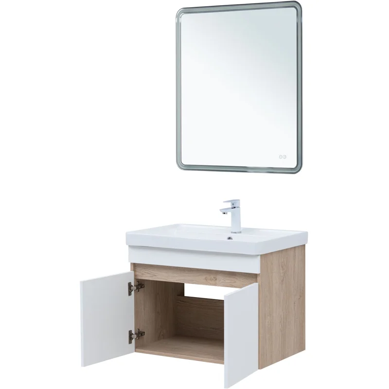 Тумба под раковину Aquanet Оптима 80 дуб светлый/белый сатин