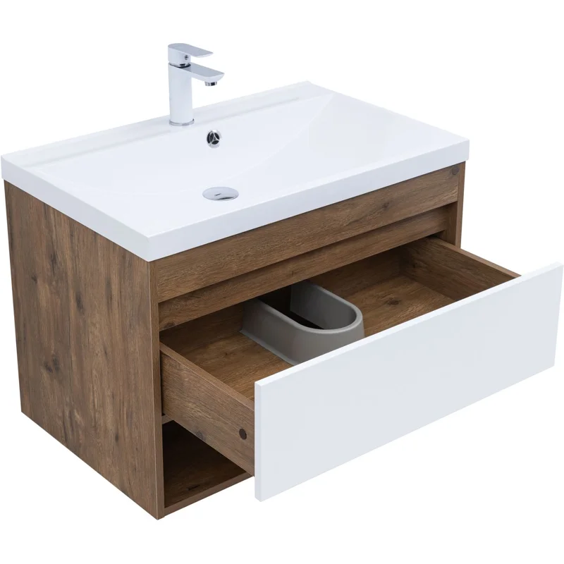 Тумба под раковину Aquanet Тренд 75 дуб рустикальный/белый сатин