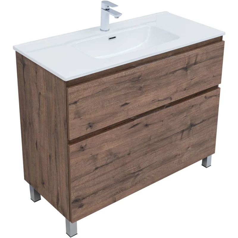 Тумба под раковину Aquanet Алвита New 100 напольная, дуб веллингтон табак