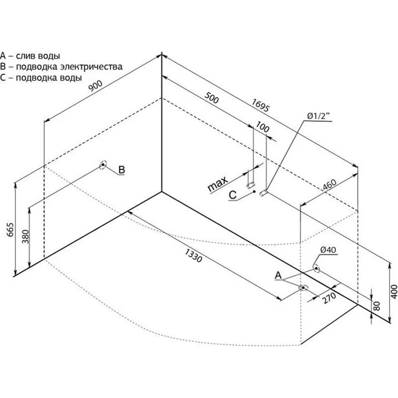 Акриловая ванна Aquanet Jersey 170x90 L