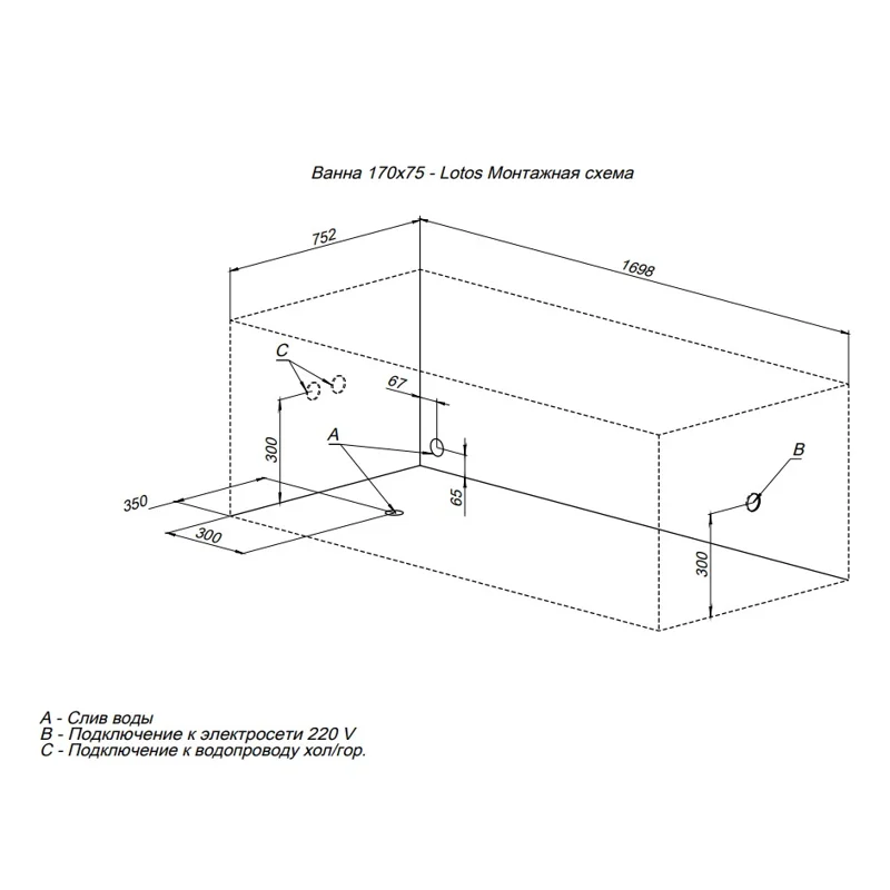 Акриловая ванна Aquanet Lotos 170x75 (с каркасом)