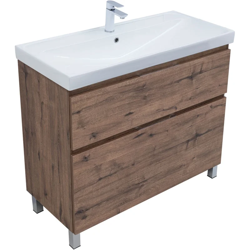 Тумба под раковину Aquanet Алвита New 100 напольная, дуб веллингтон табак