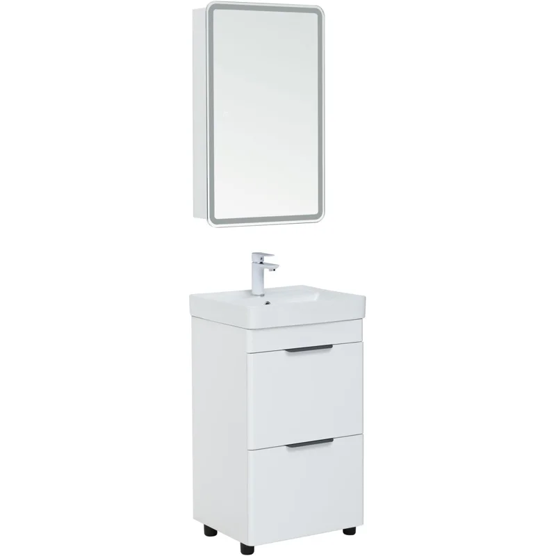 Тумба под раковину Aquanet Ирис new 50 белый глянец (2 ящика, ножки)