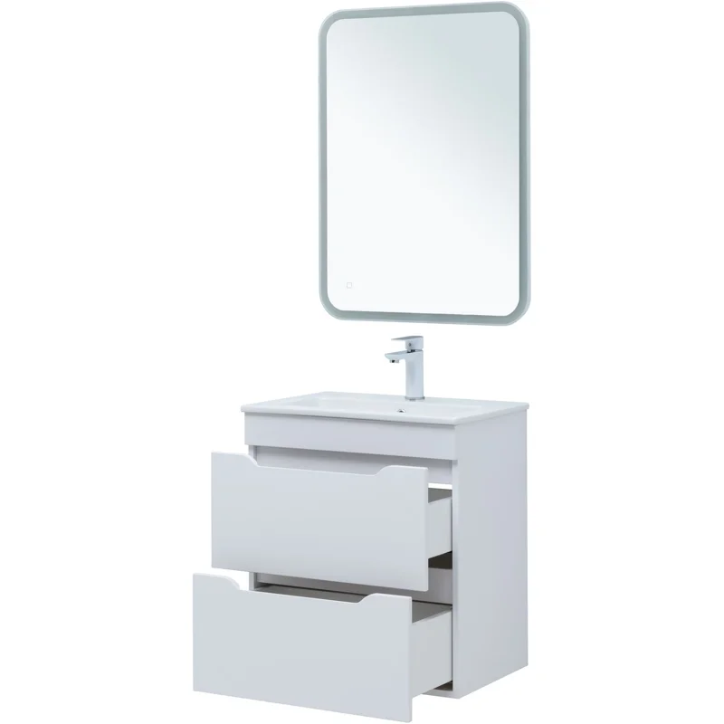 Тумба под раковину Aquanet Практика 60 белый матовый (2 ящика)