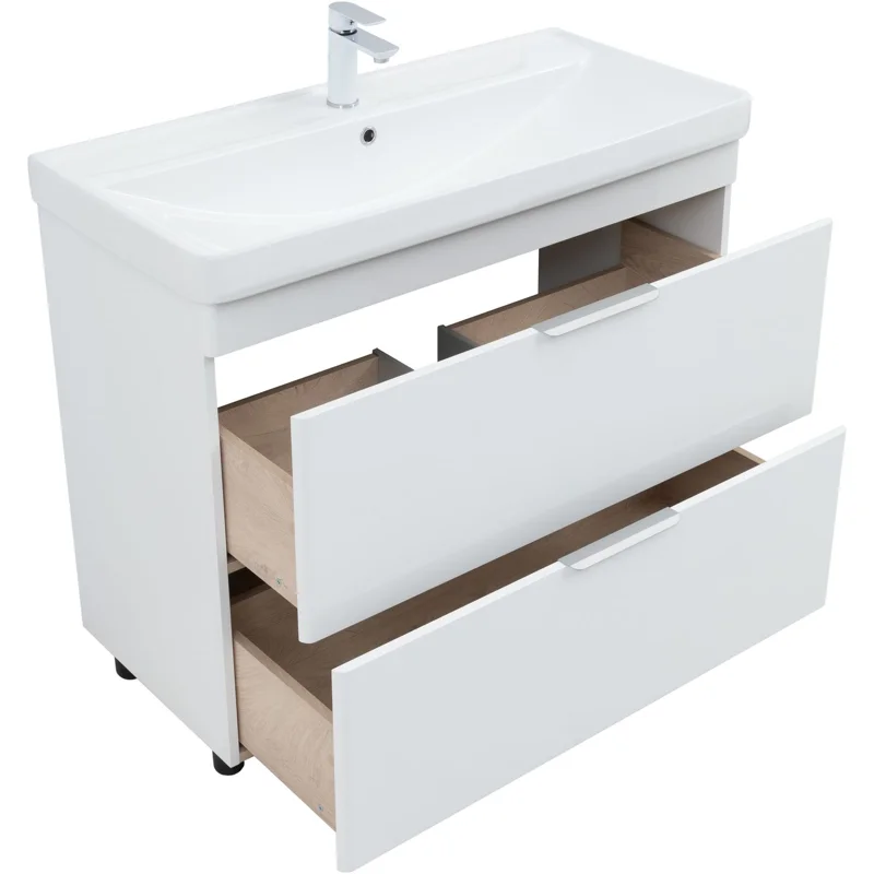 Тумба под раковину Aquanet Ирис New 100 напольная, белый глянец