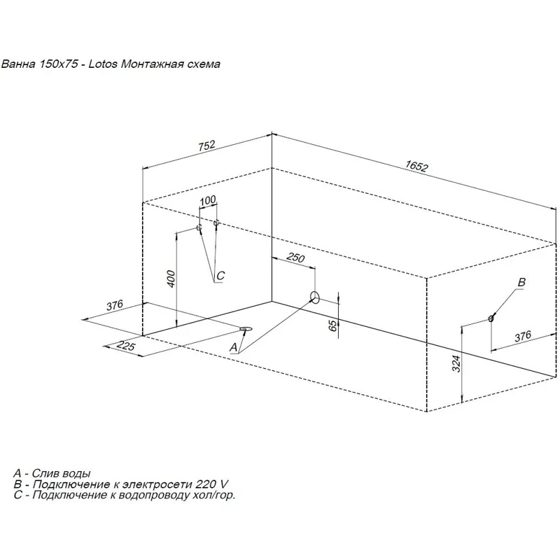 Акриловая ванна Aquanet Lotos 150x75 (с каркасом)