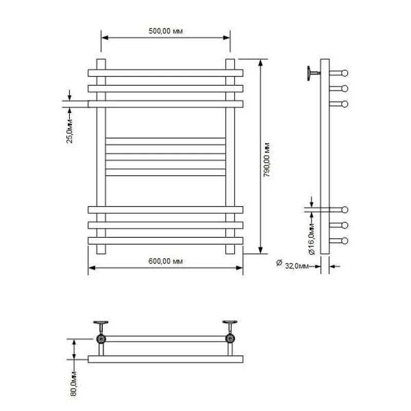 Полотенцесушитель водяной Aquanet Largo 800x500, хром