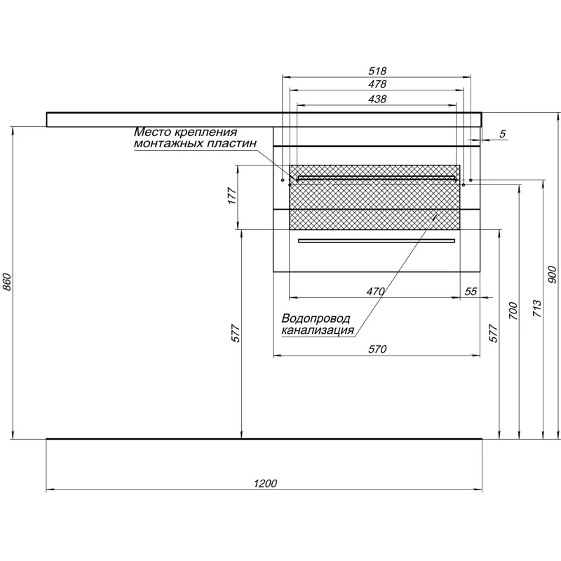 Тумба под раковину Aquanet Верона 60 белый (подвесная 2 ящика)
