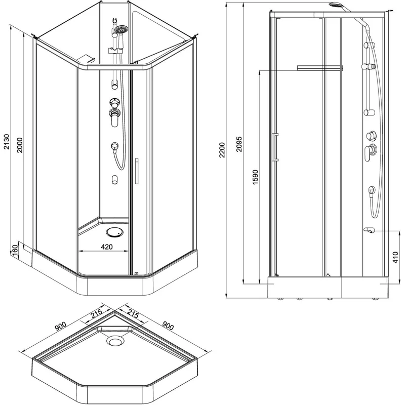 Душевая кабина Aquanet Passion P 2.0 90x90, прозрачное стекло