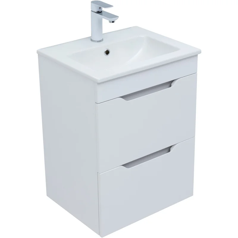 Тумба под раковину Aquanet Практика 50 белый матовый (2 ящика)