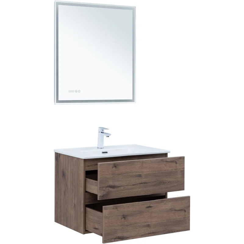 Тумба под раковину Aquanet Алвита New 70 2 ящика, дуб веллингтон табак